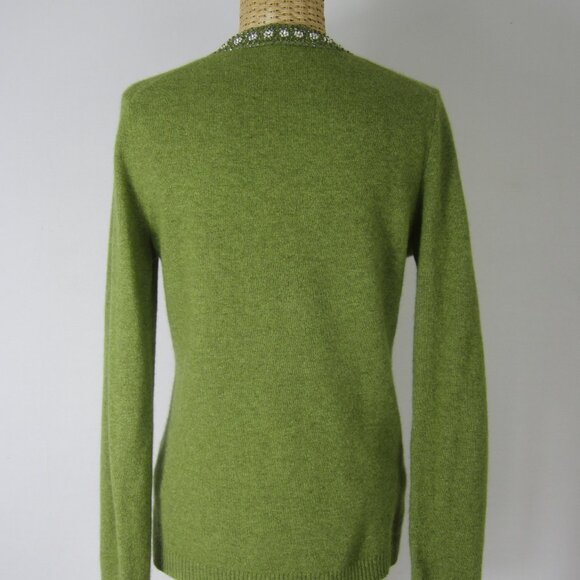 J Crew Women S Olive Green Angora Merino Wool Cashmere Beaded Pearls LS Cardigan - Picture 5 of 9